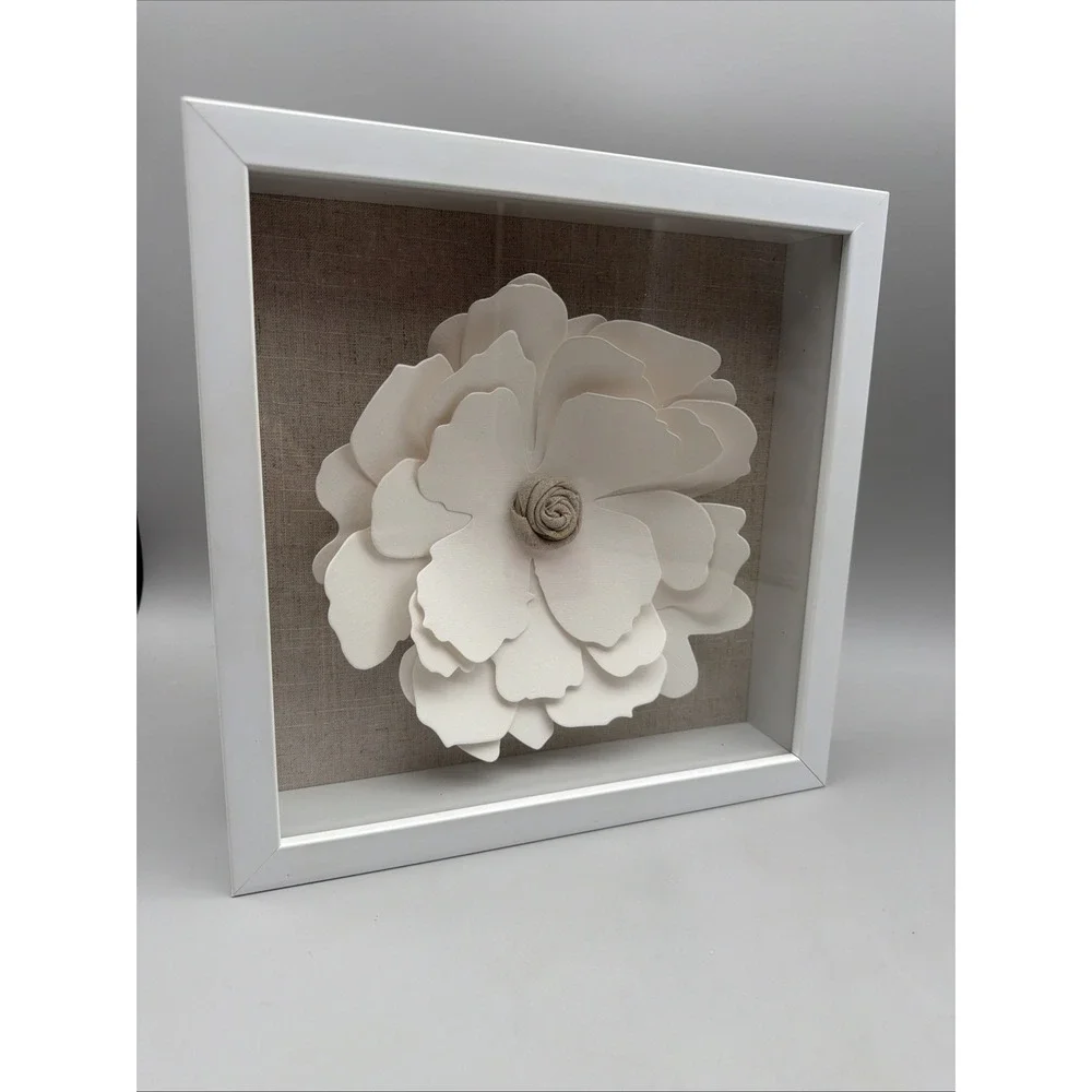 3D Floral Shadow Box Wall Art White Flower Farmhouse Cottage Decor 11